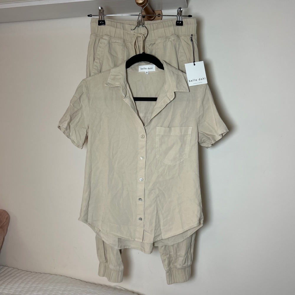Bella Dahl Womens 2 Piece Set Tencel Lyocell Shirt and Joggers Sand Beige XS NEW
